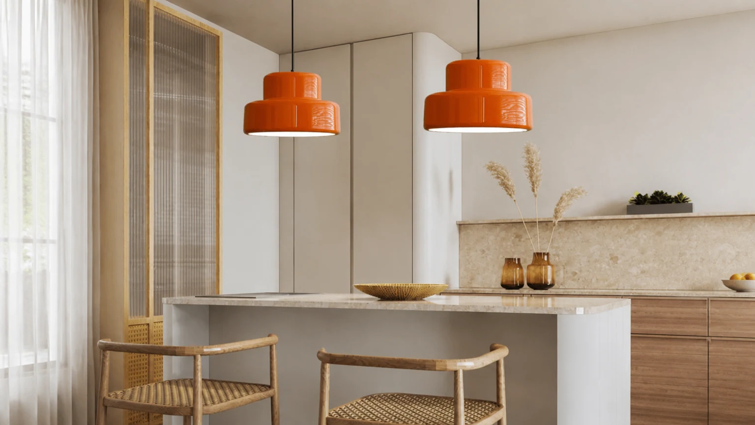 Dwuwarstwowa lampa wisząca S169 w stylu nordyckiego minimalizmu w ciepłej scenerii wnętrza