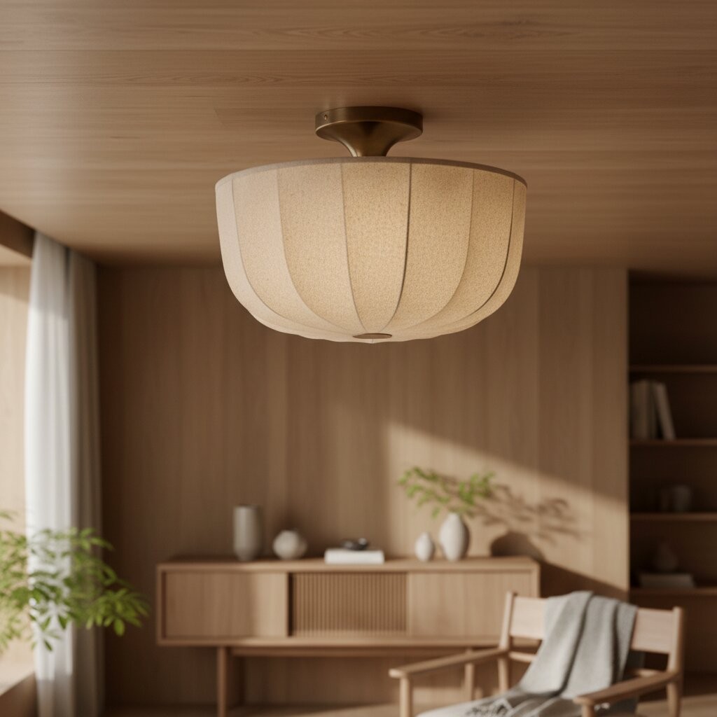Loomis Flush Ceiling Lamp - Textured Linen Shade Aged Brass Modern Ceiling Light for Living Rooms T480