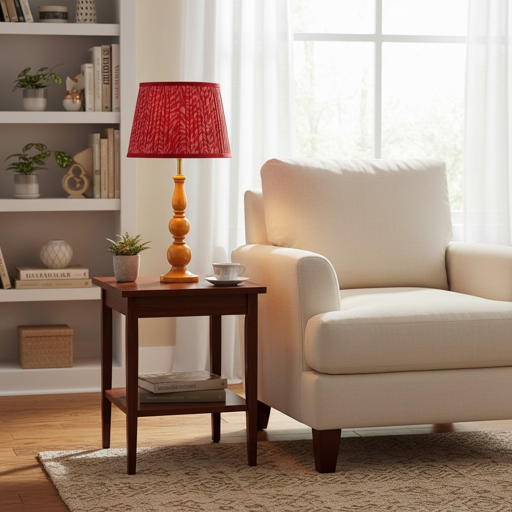 Grainora Table Lamp with Wooden Grain Base - Fabric Lampshade for Living Rooms T568