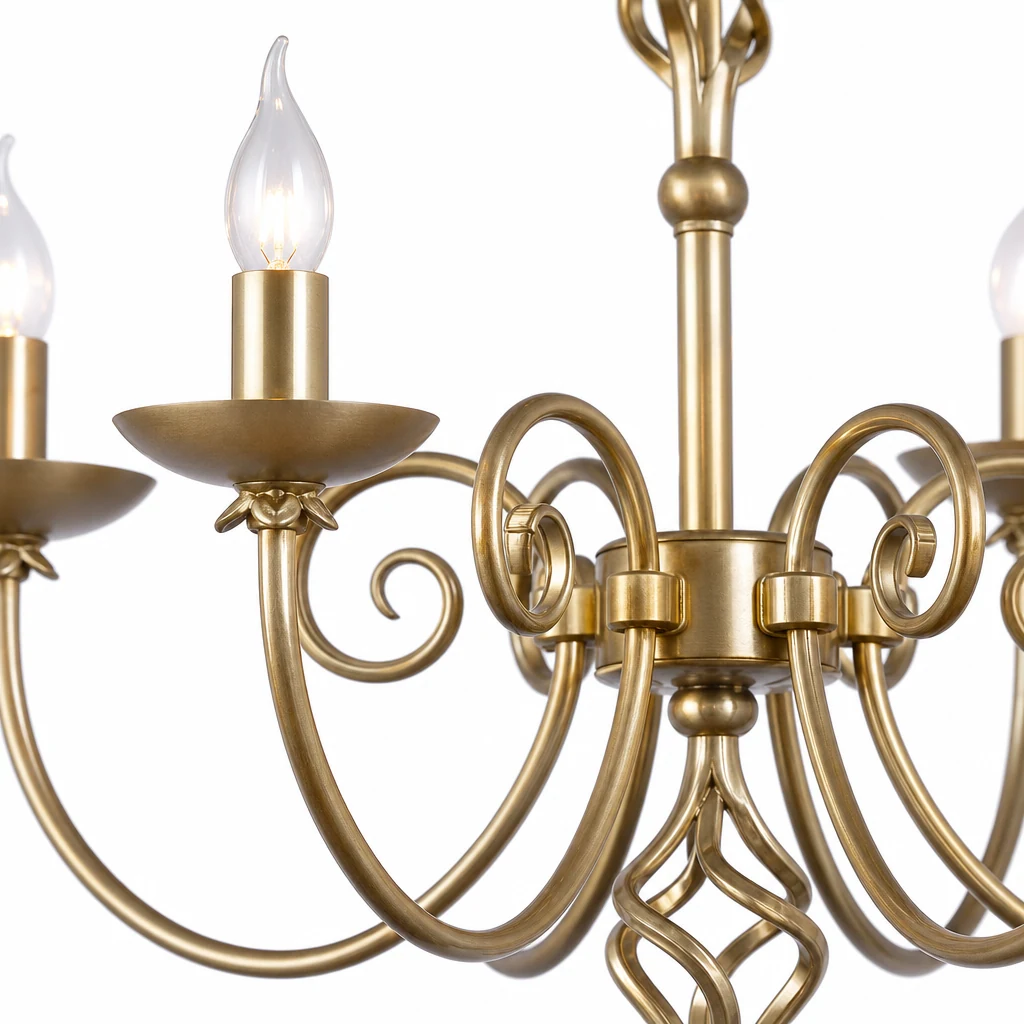 Close-up detail of the Romantic Candle Chandelier metal finish