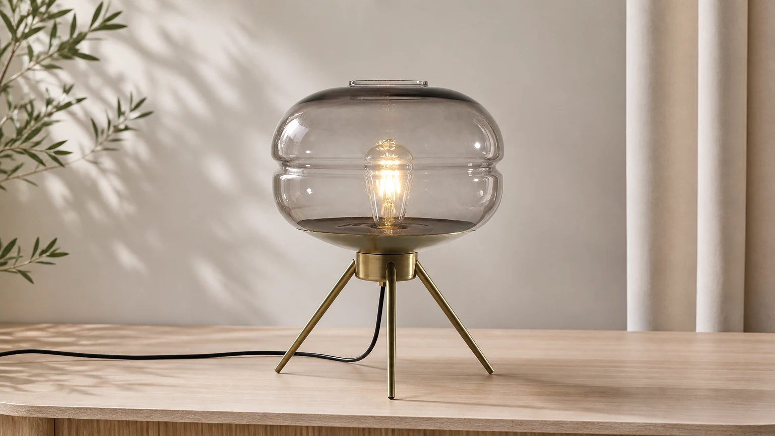 Luksusowa lampa stołowa z kolorowego szkła w ciepłej scenerii wnętrza