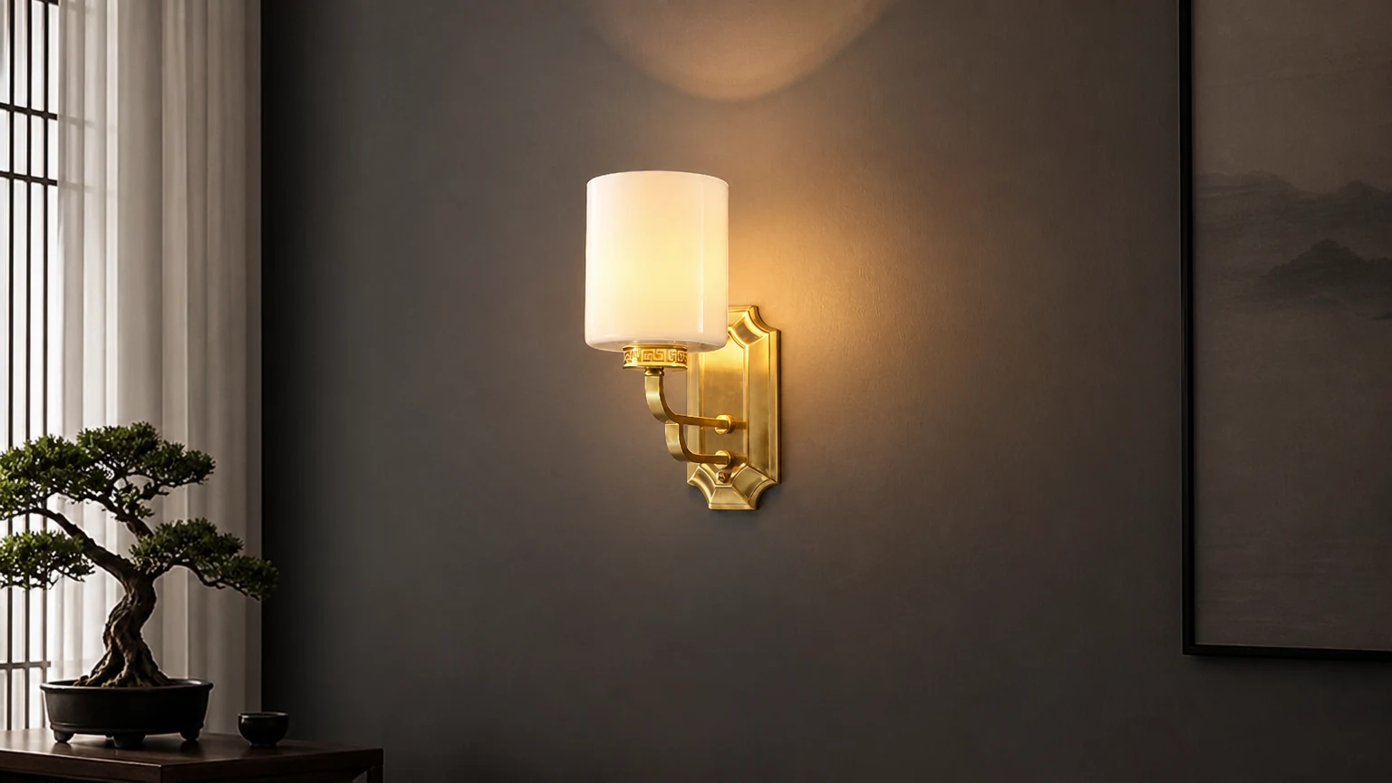 Kinkiet retro Nordic Copper M63 zainstalowany w ciepłej scenerii wnętrza