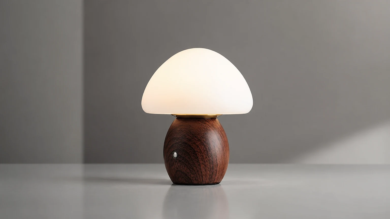 Lampa LED Mushroom Touch w poziomej scenie z ciepłym pomieszczeniem