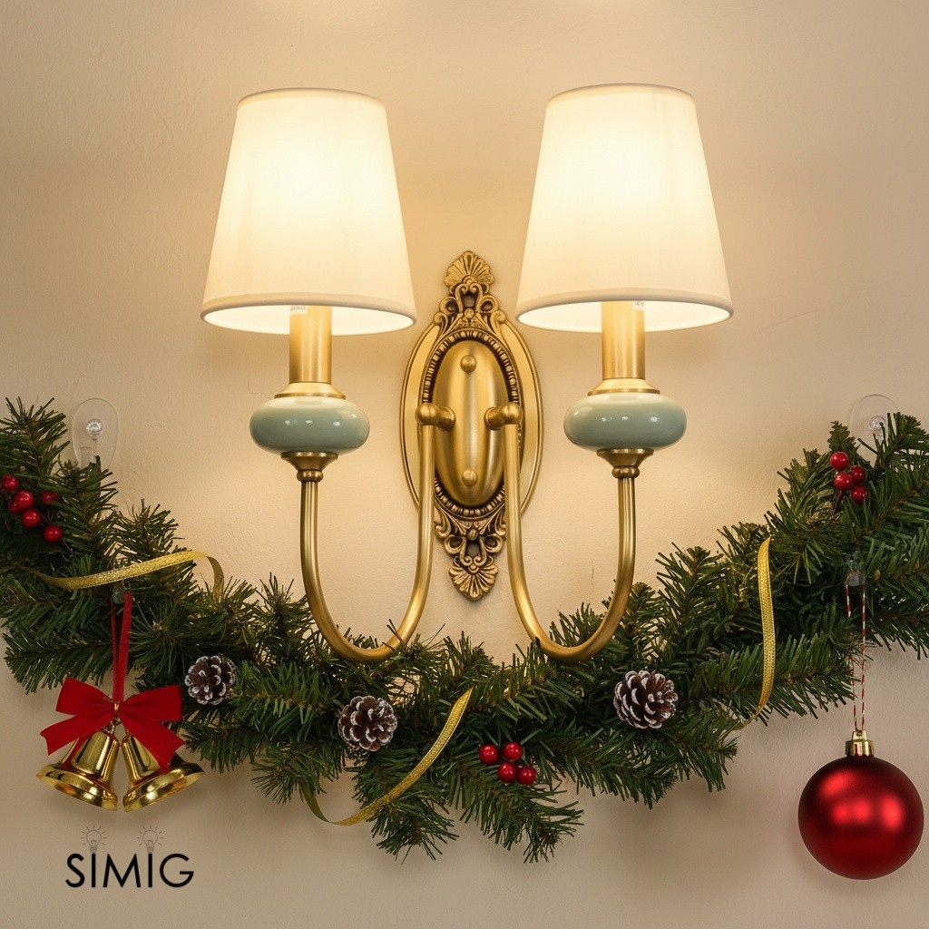 Two-arm Elaris wall sconce with garland decorations