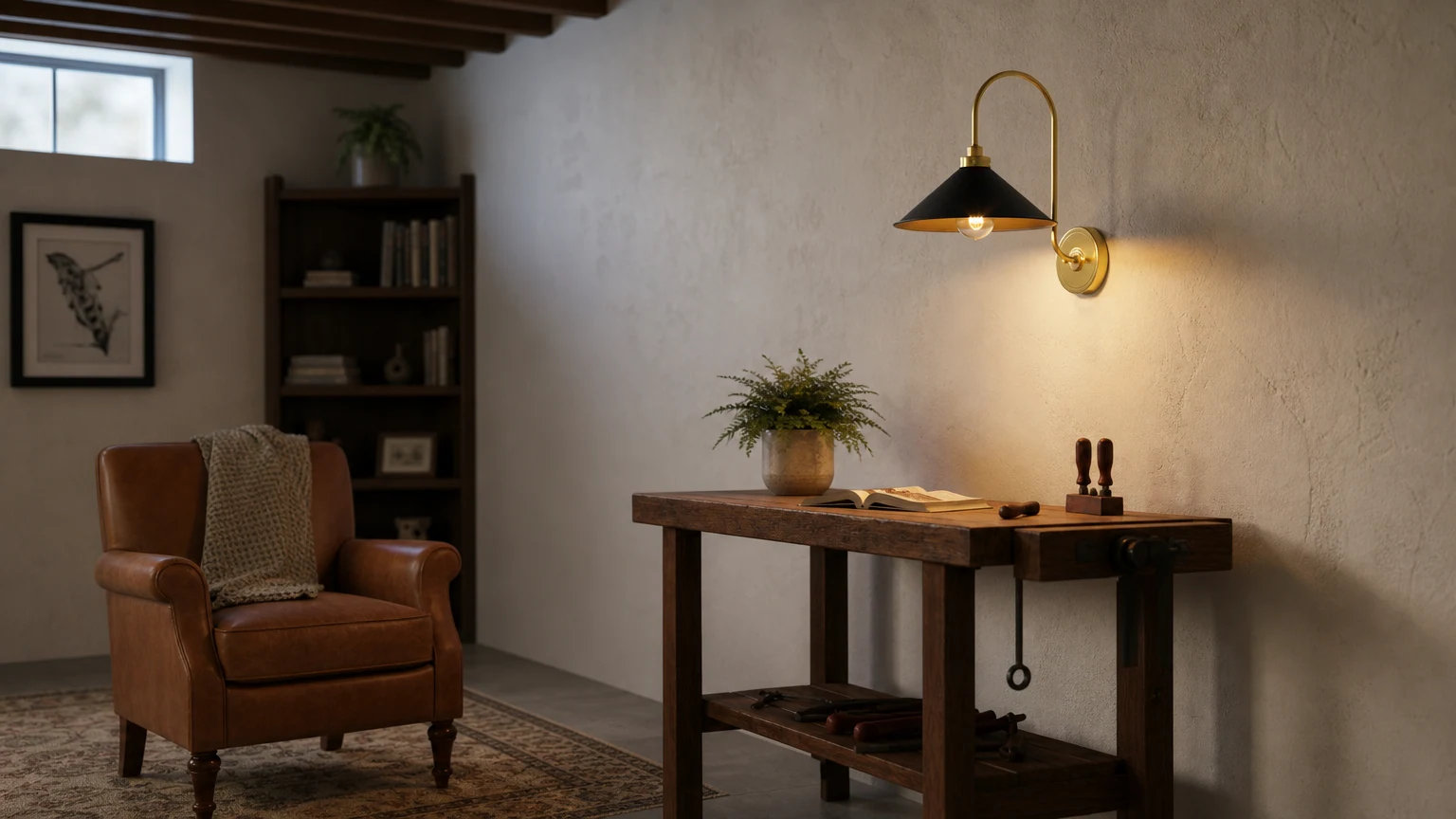 Kinkiet Clivedon D592 zainstalowany w ciepłej scenerii wnętrza