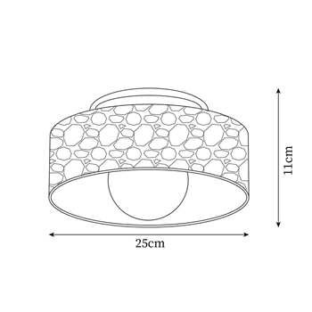 Schemat wymiarowy lampy sufitowej M401 o średnicy 25 cm i wysokości 11 cm