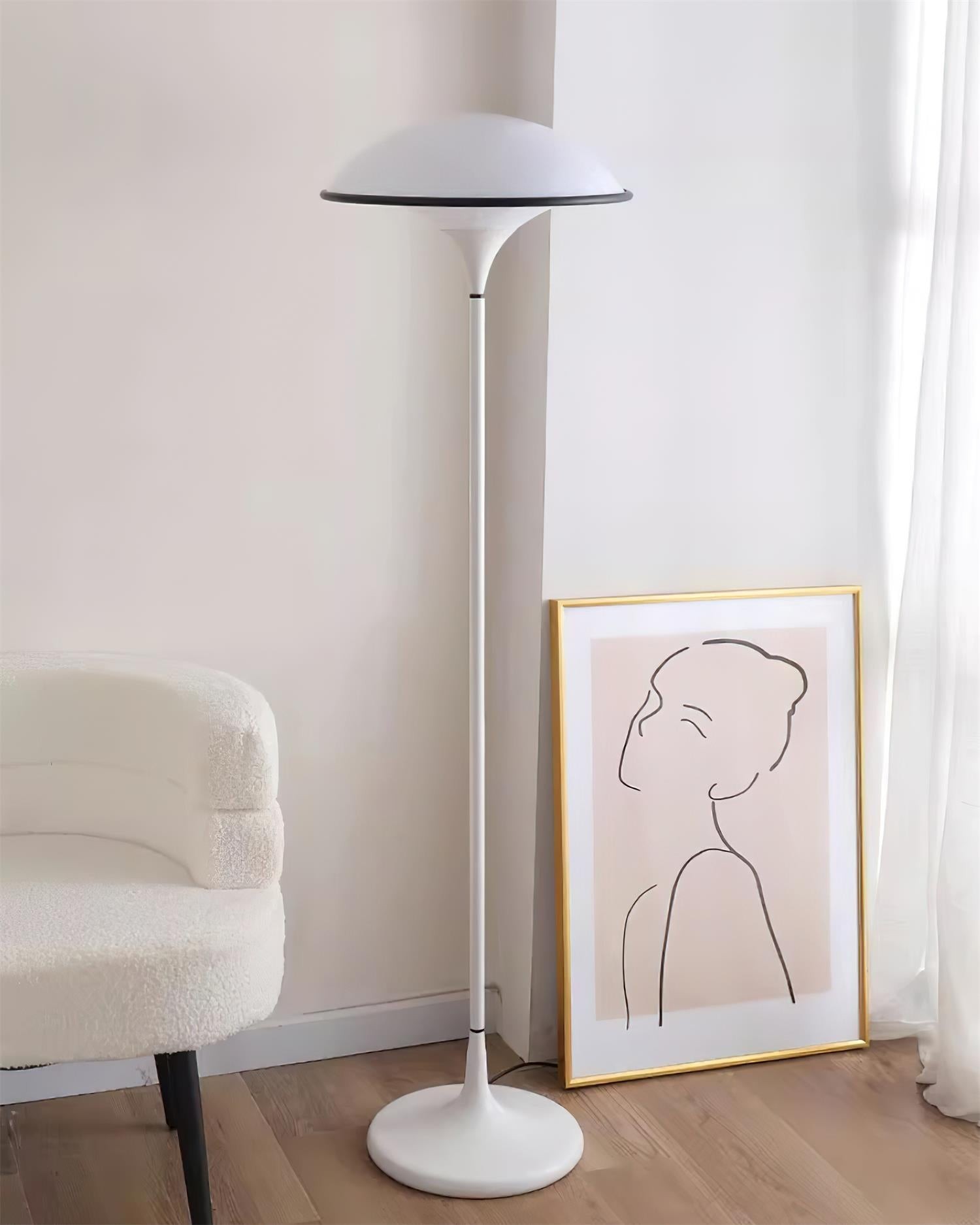 Danish Retro White Flying Saucer Floor Lamp M379