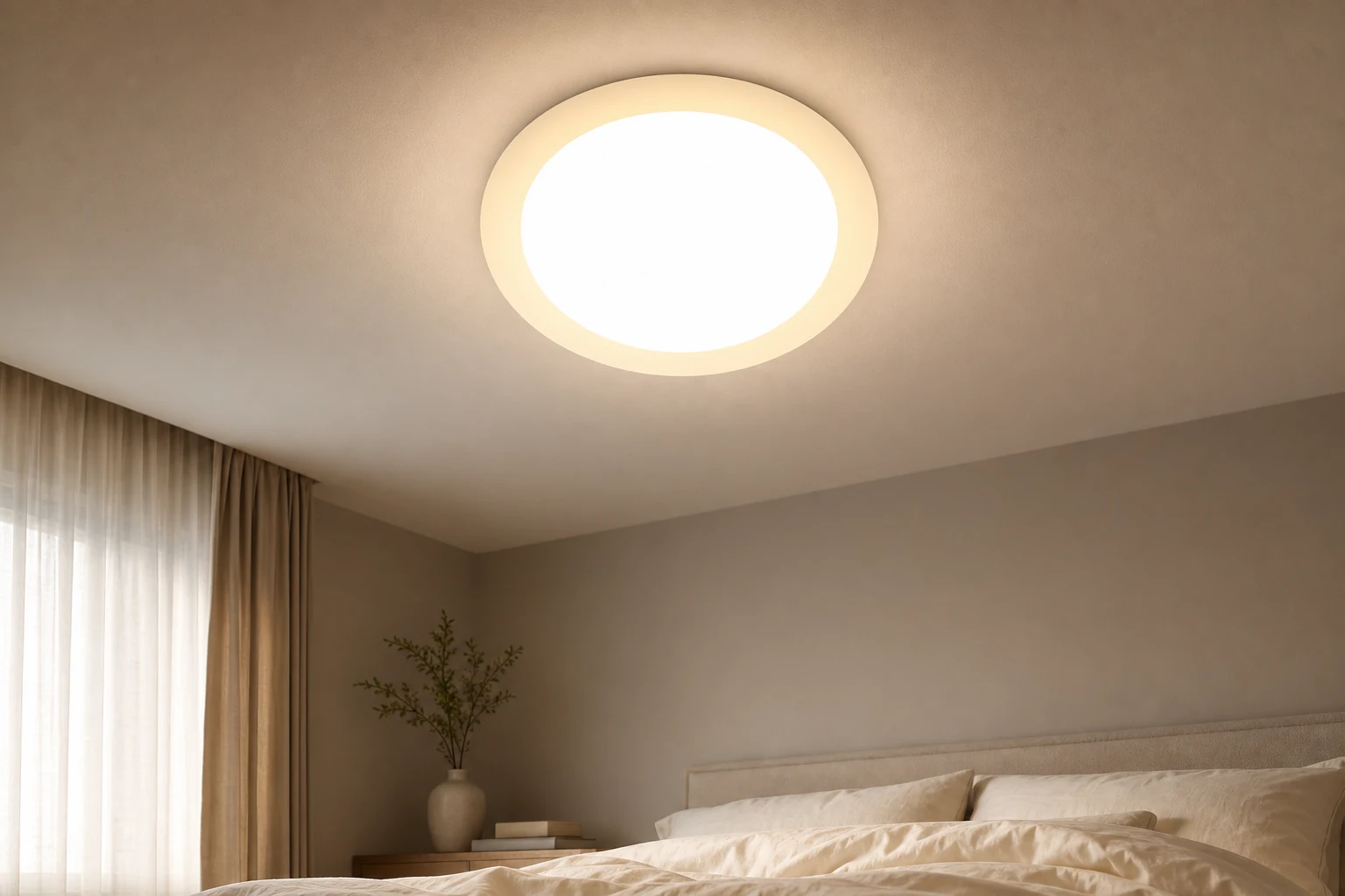 Scena lifestylowa z kremową nowoczesną lampą sufitową M120
