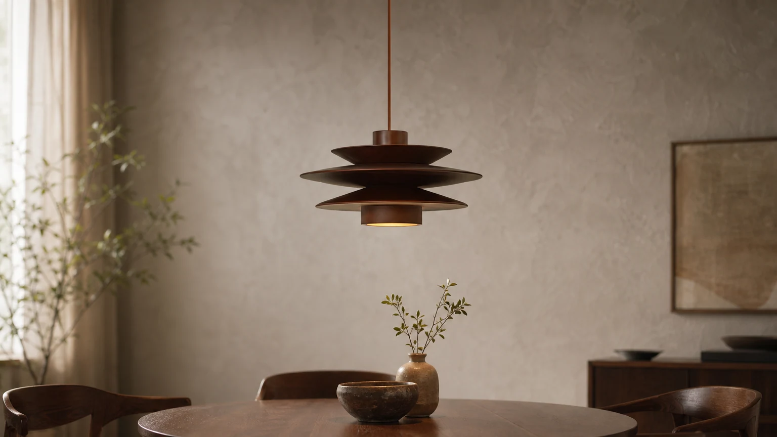 Lampa wisząca w stylu vintage do salonu M118 zainstalowana w ciepłym pomieszczeniu
