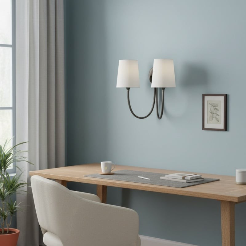 Roven Modern Double Wall Sconce with Curved Arms and Fabric Shades - Classic Accent Lighting for Bedroom T657