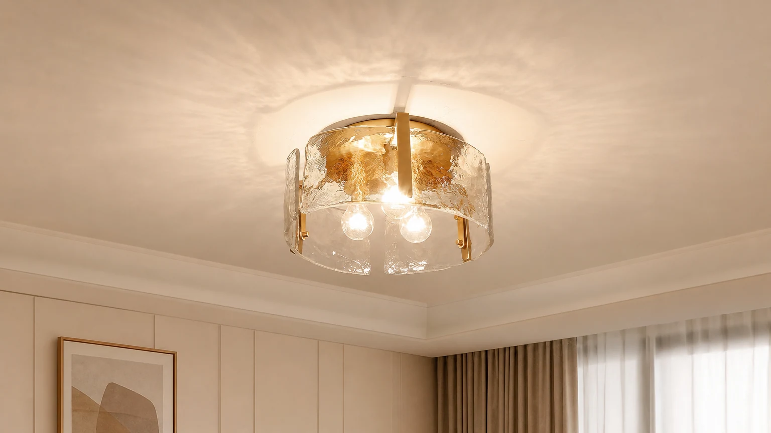 Luksusowa lampa sufitowa do montażu podtynkowego w stylu nordyckim, zainstalowana w wyrafinowanym pomieszczeniu