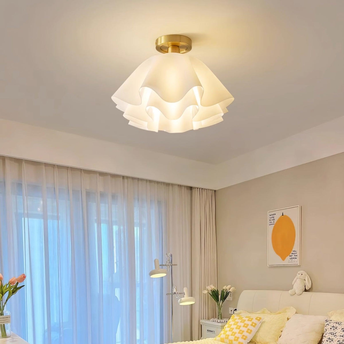Plafonnier Lustra illuminé dans une scène de chambre