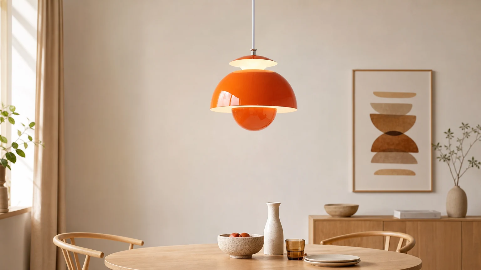 Nowoczesna metalowa lampa wisząca Flower Bud S88 w poziomej scenie bohatera wnętrza