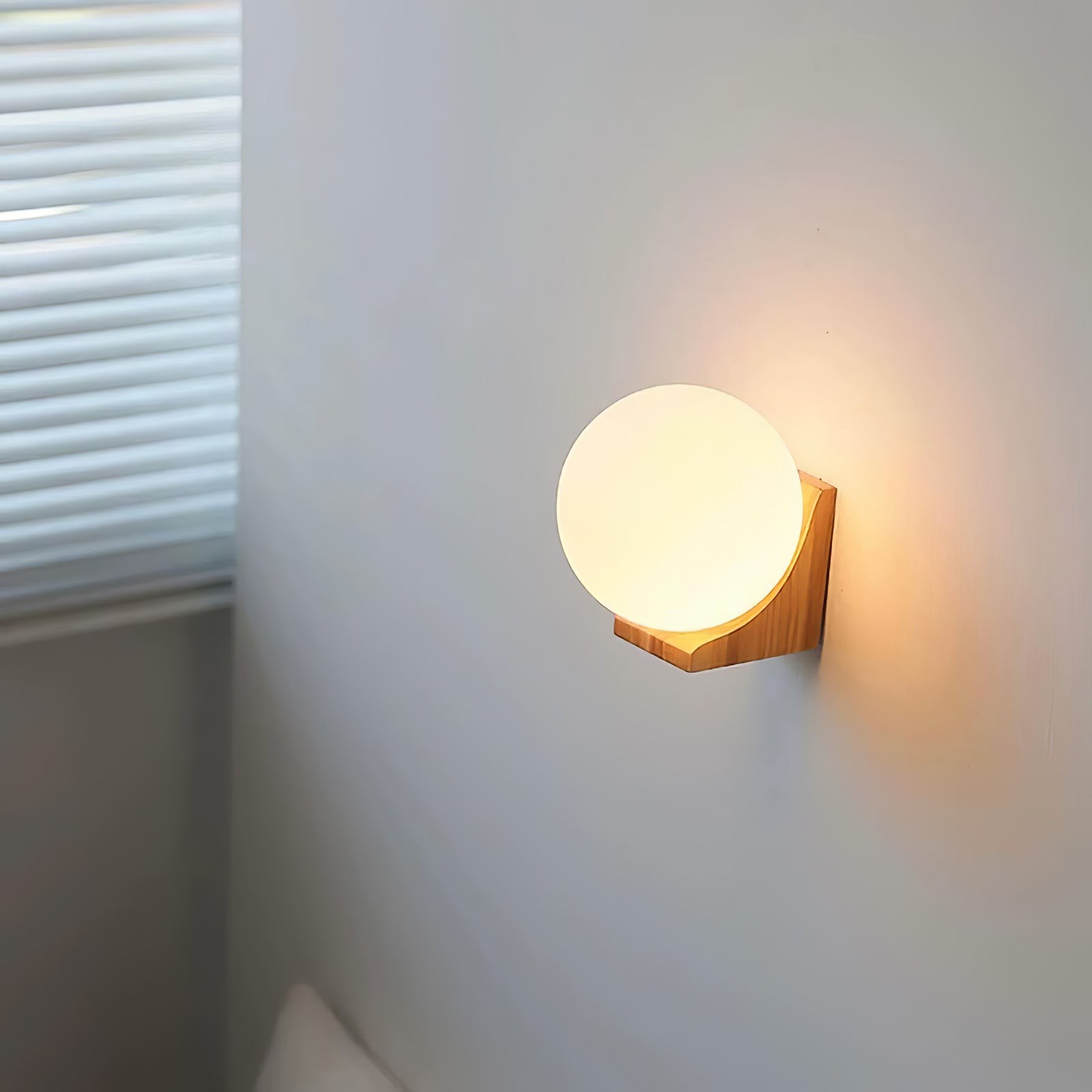 Minimalist Wooden Geometric Bracket Glass Globe Wall Lamp M477