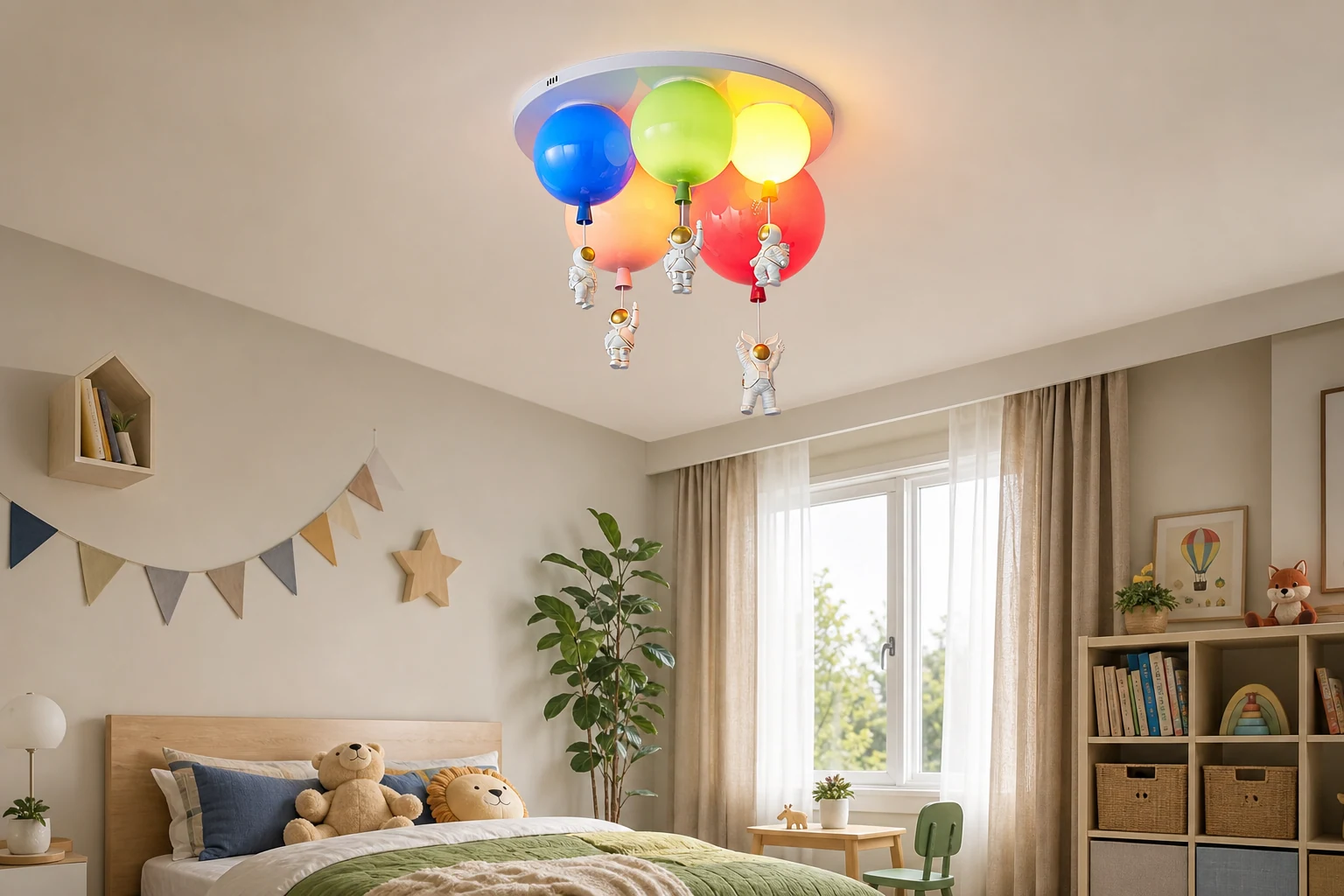 Lampa sufitowa astronauta z błyszczącym balonem M494, widok sceny