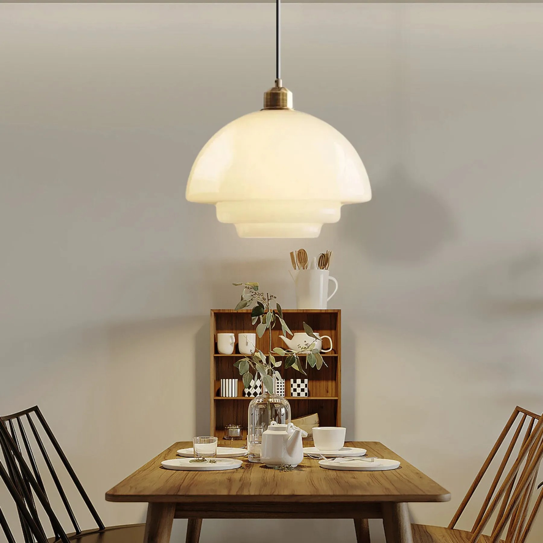 Mid-Century Art Milk White Glass Pendant Lamp S81