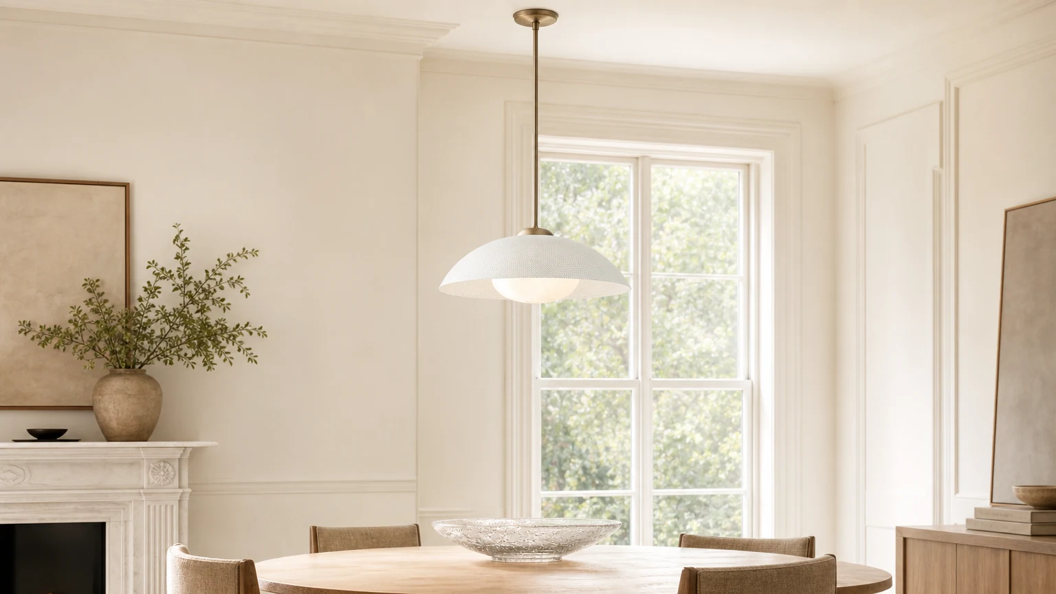 Elorina Pendelleuchte in Champagnerbronze mit Perforation in einem warmen Interieur
