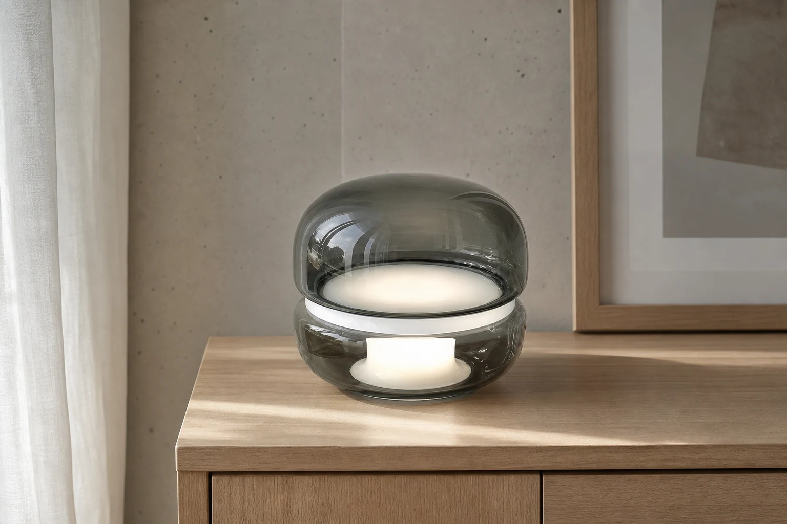 Nowoczesna lampa stołowa Macaron Glass M240 w scenie lifestylowej