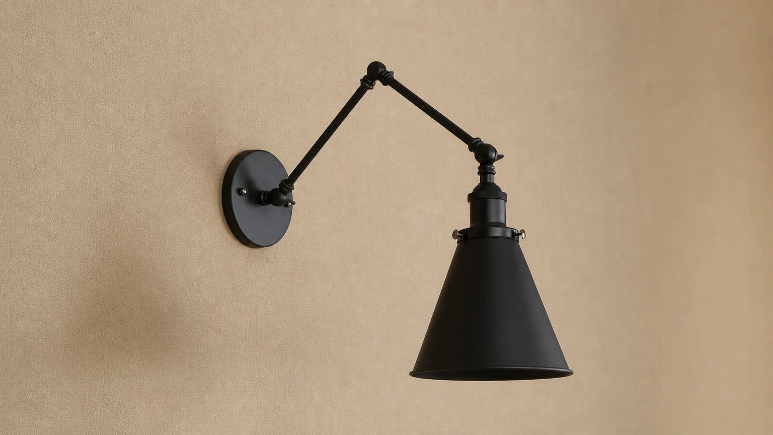 Przemysłowa regulowana metalowa lampa ścienna zainstalowana w scenie wewnętrznej