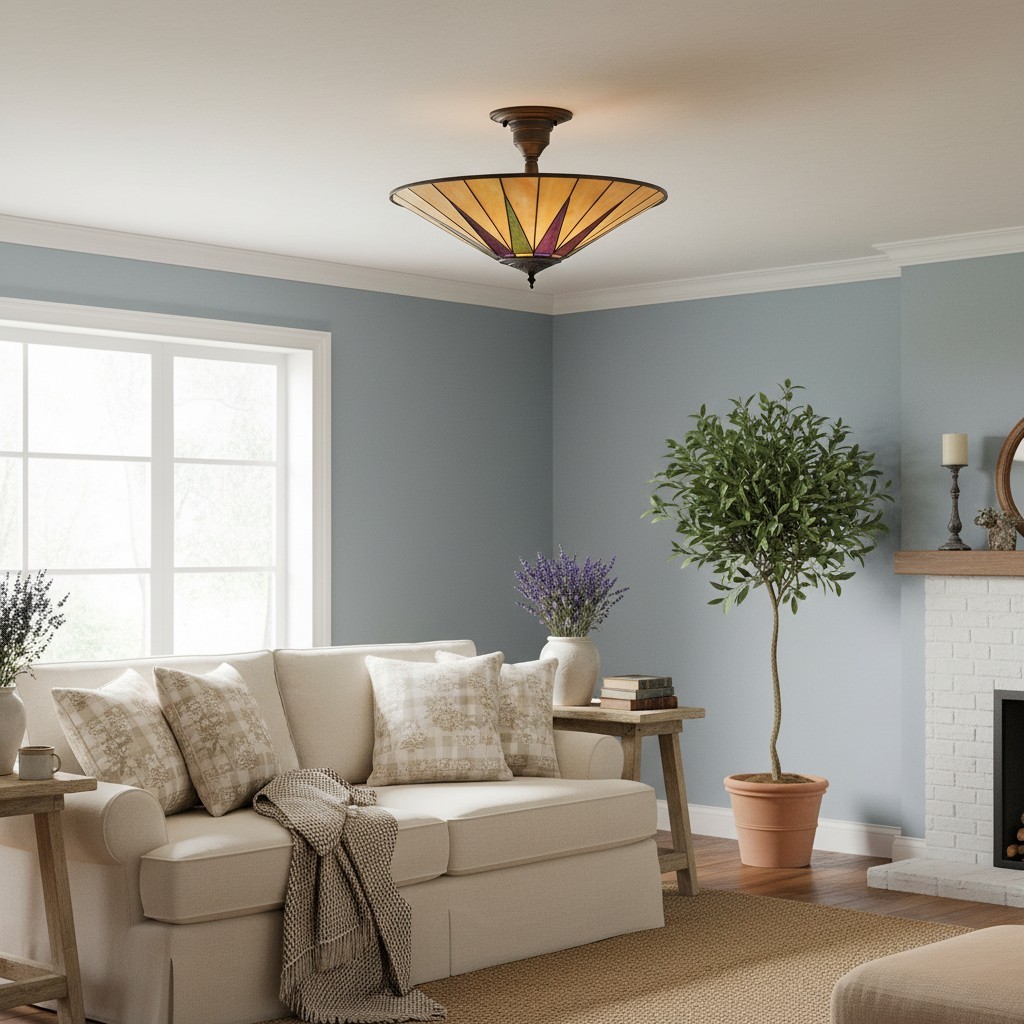 TF Dark Star Tiffany Ceiling Lamp - Stained Glass Star Design for Dining or Hall T637