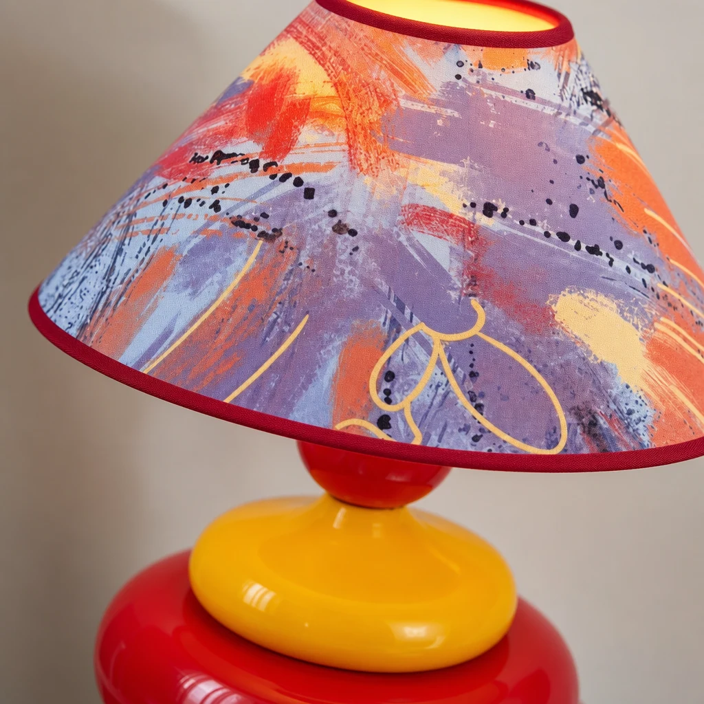 Zbliżenie na kolorowe ułożone materiały lampy stołowej