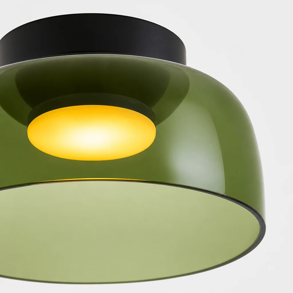 Zbliżenie na szklane wykończenie lampy sufitowej Morandi Bowl Design