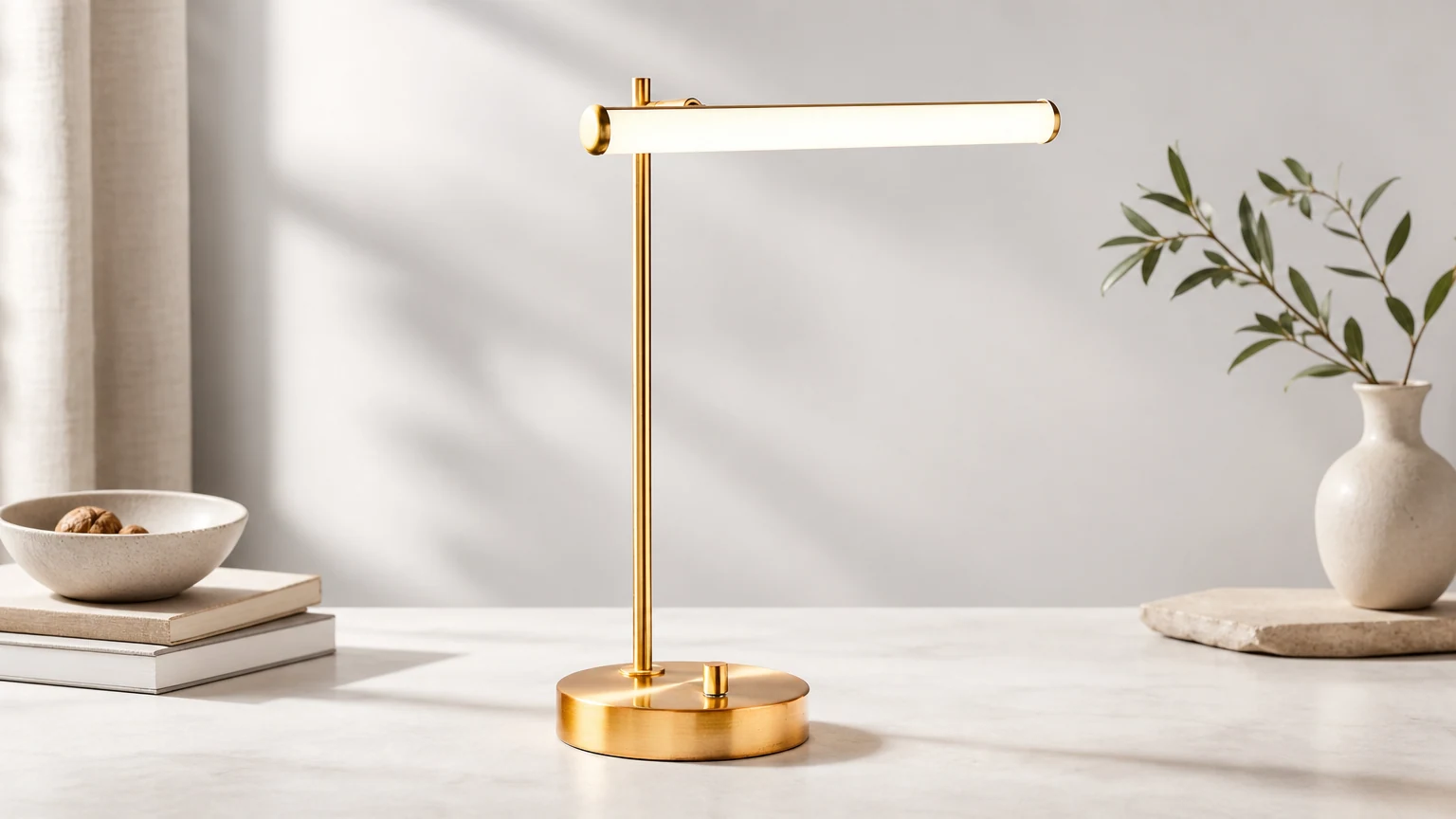 Voro LED USB table lamp in a warm desk and bedside setting