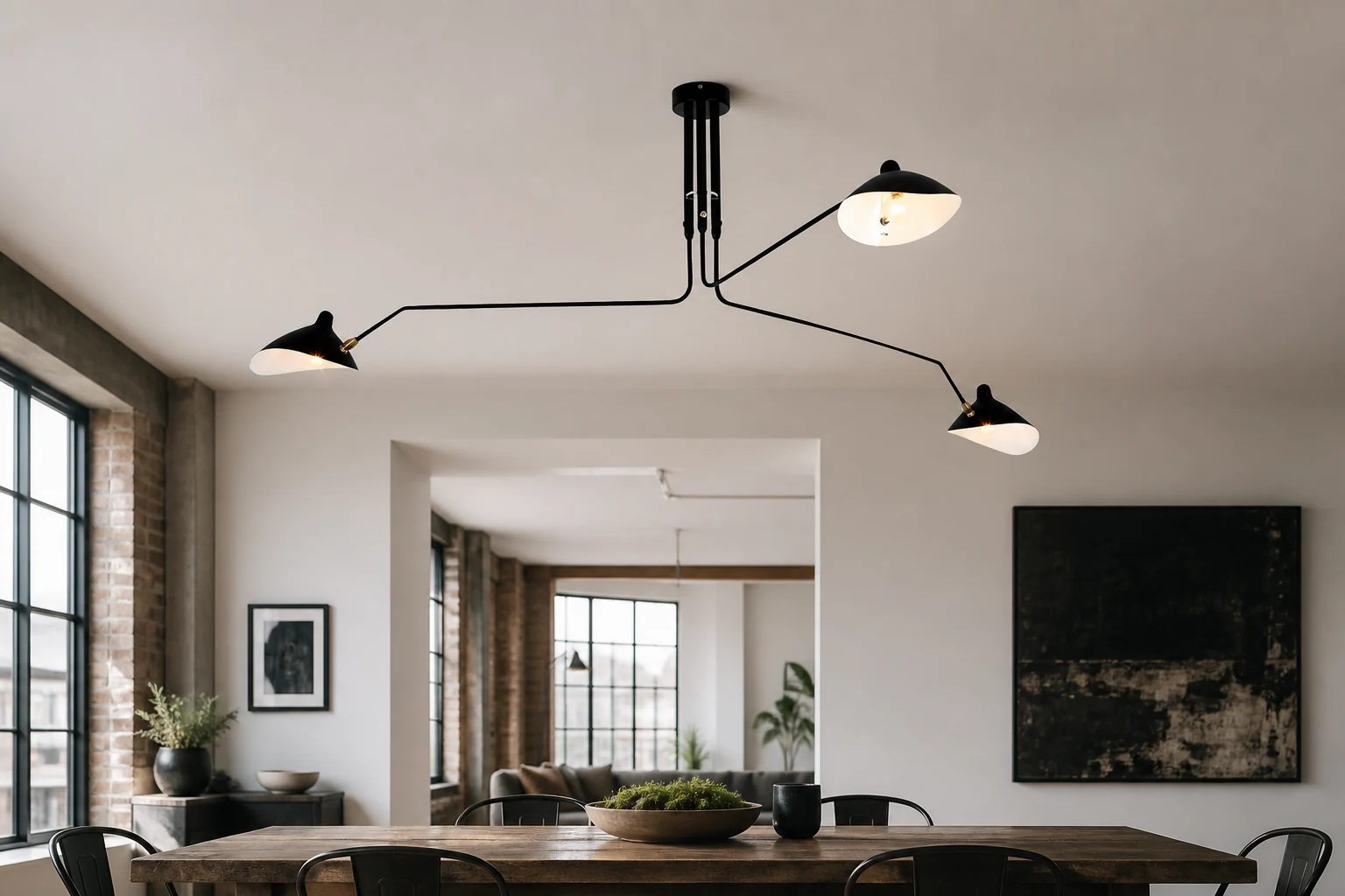 Lámpara de techo S17 de brazos múltiples en un ambiente de sala de estilo de vida.