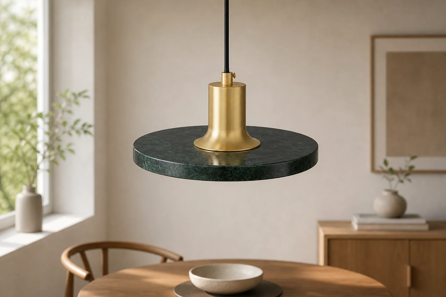 Nowoczesna, kreatywna lampa wisząca z marmuru M143 w scenie lifestylowej