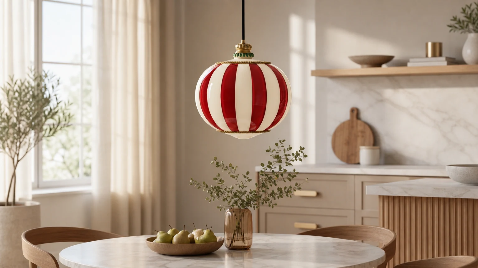 Lampa wisząca w paski Meira w scenie w jadalni