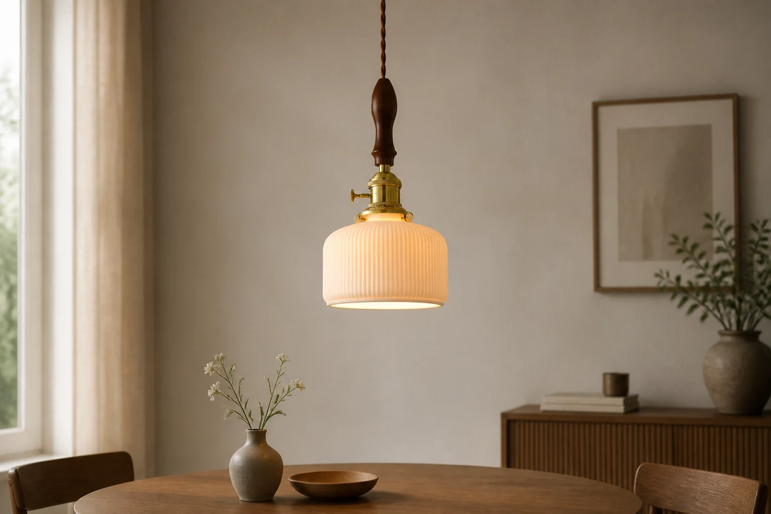 The Smooth Ceramic Pendant Lamp D863 styled in a lifestyle scene