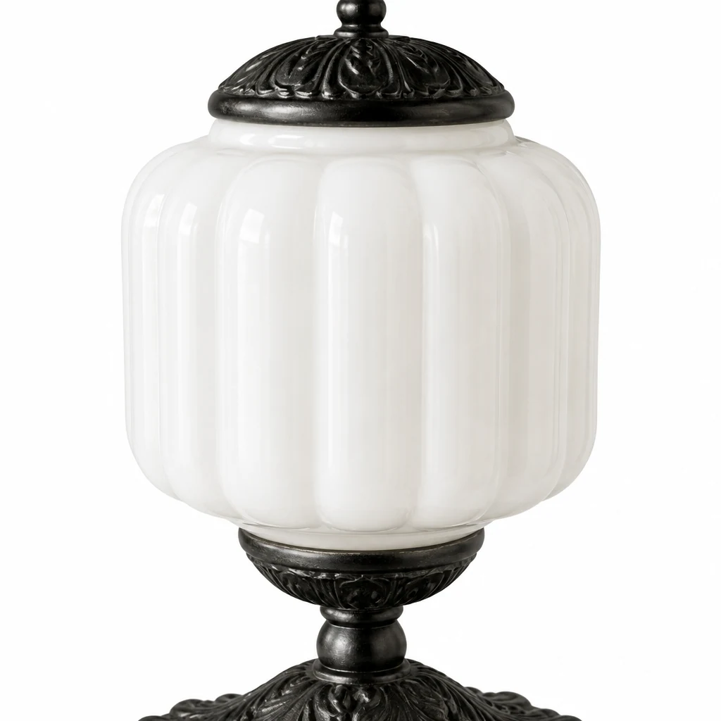 Zbliżenie na abażur lampy Retro Eloise i materiał podstawy