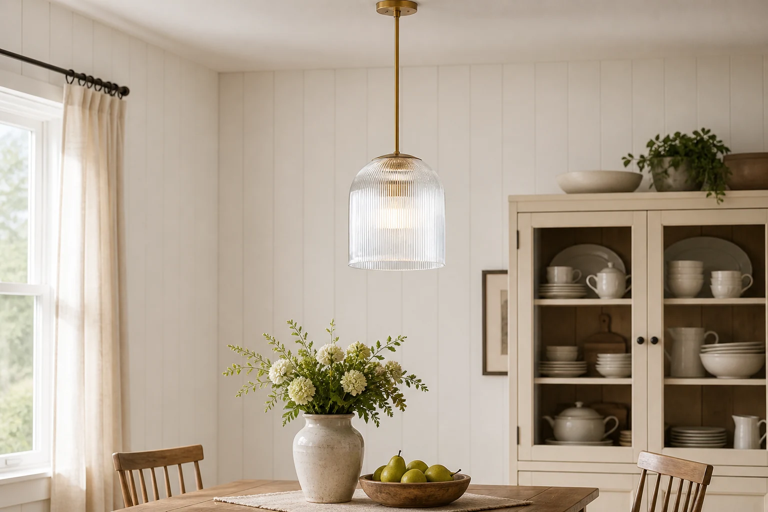 Lampa wisząca ze szkła żebrowanego w ciepłej scenerii pokoju lifestylowego