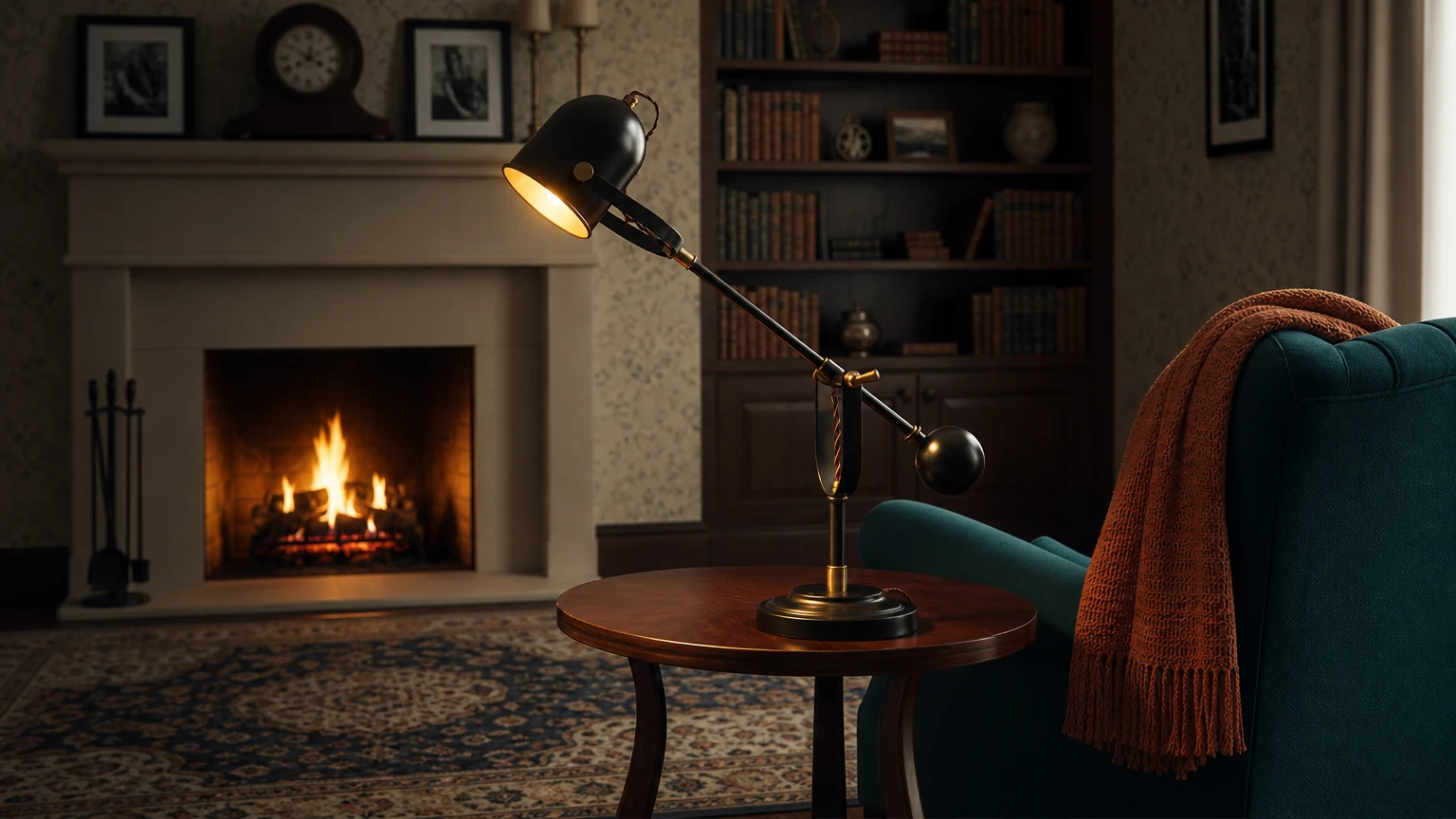 Lampa stołowa Pimlico D750 w ciepłej scenerii wnętrza stołu