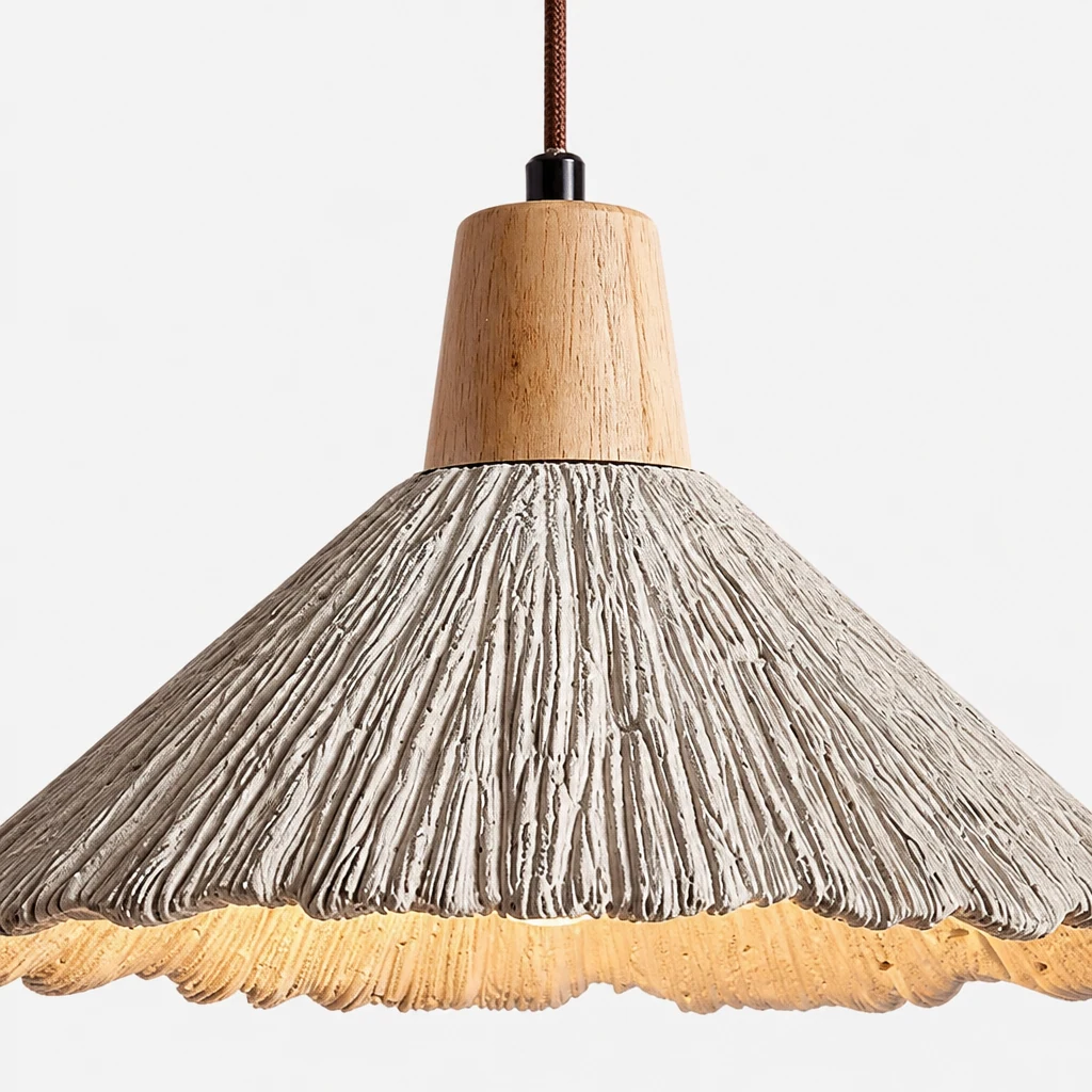 Zbliżenie na teksturę i konstrukcję materiału cementowej lampy wiszącej