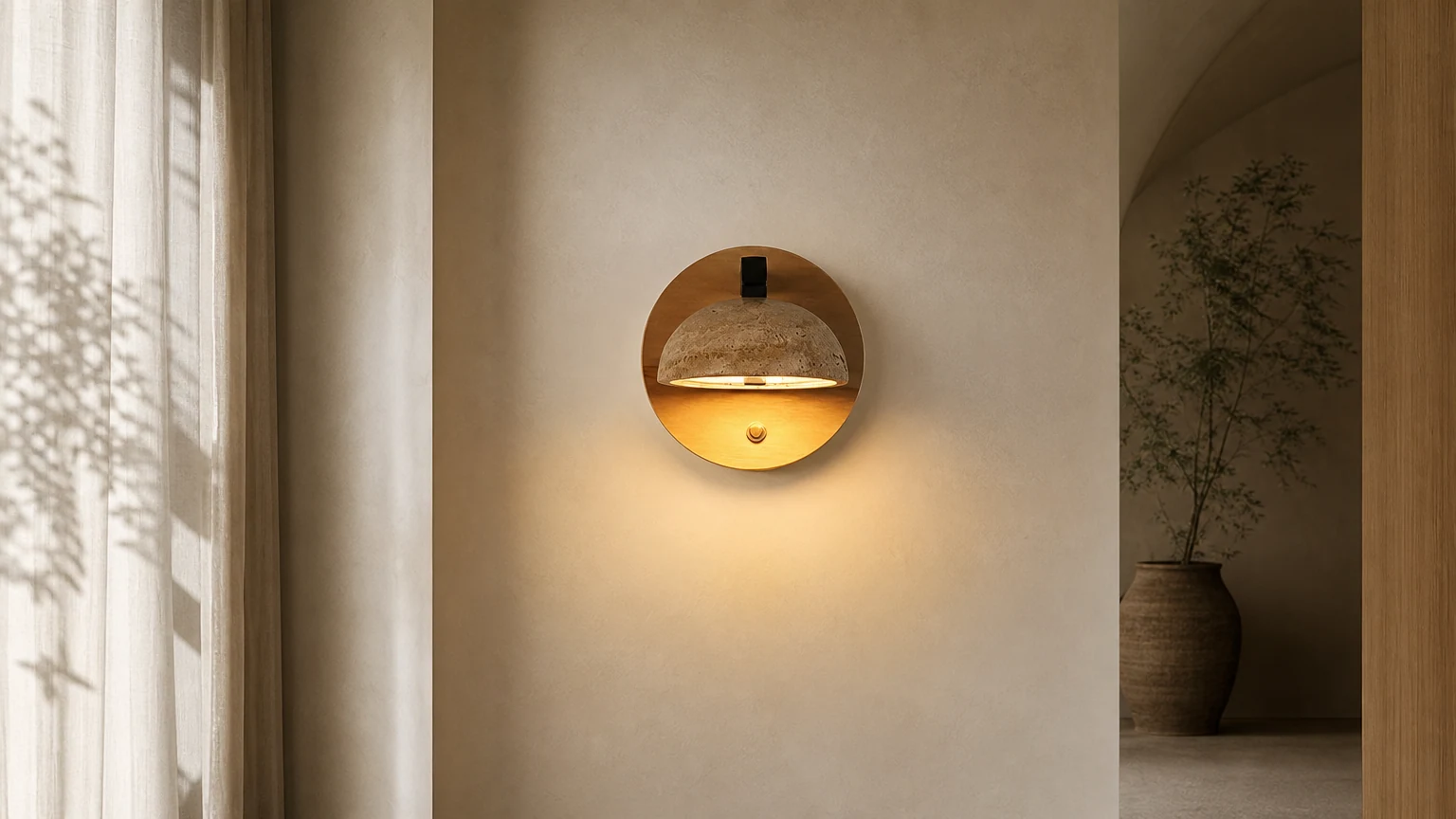 Uroczy kinkiet Travertine D859 zainstalowany w ciepłym wnętrzu
