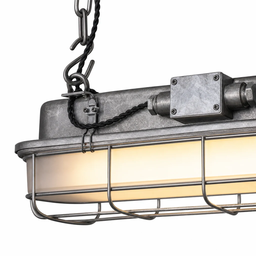 Zbliżenie na wykończenie i konstrukcję zapięcia lampy wiszącej Porringer D482