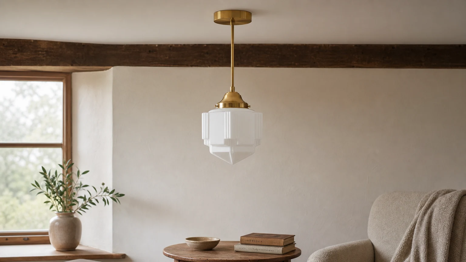 Nowoczesna szklana lampa wisząca Geotower w ciepłym wnętrzu