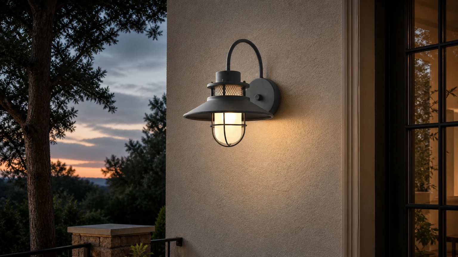 Luminous Outdoor Torch Metalowy kinkiet zewnętrzny D807 zainstalowany na ścianie zewnętrznej
