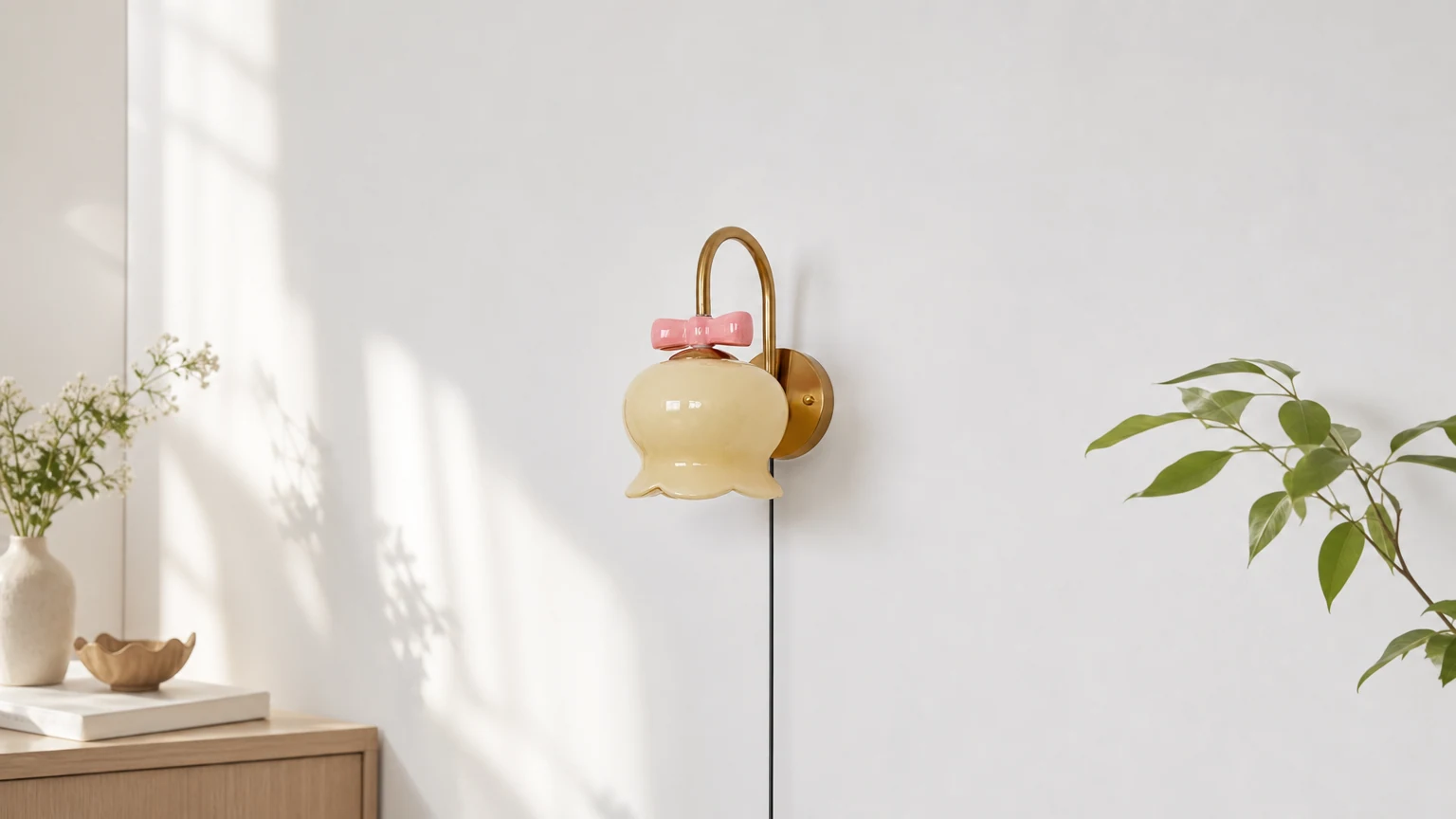 Kinkiet z wtyczką Cute Flowers zainstalowany w miękkiej scenerii pomieszczenia
