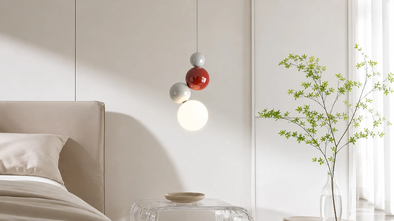 Wielokolorowa lampa wisząca Globe G69 w stylu Nodic w ciepłym, nowoczesnym pomieszczeniu