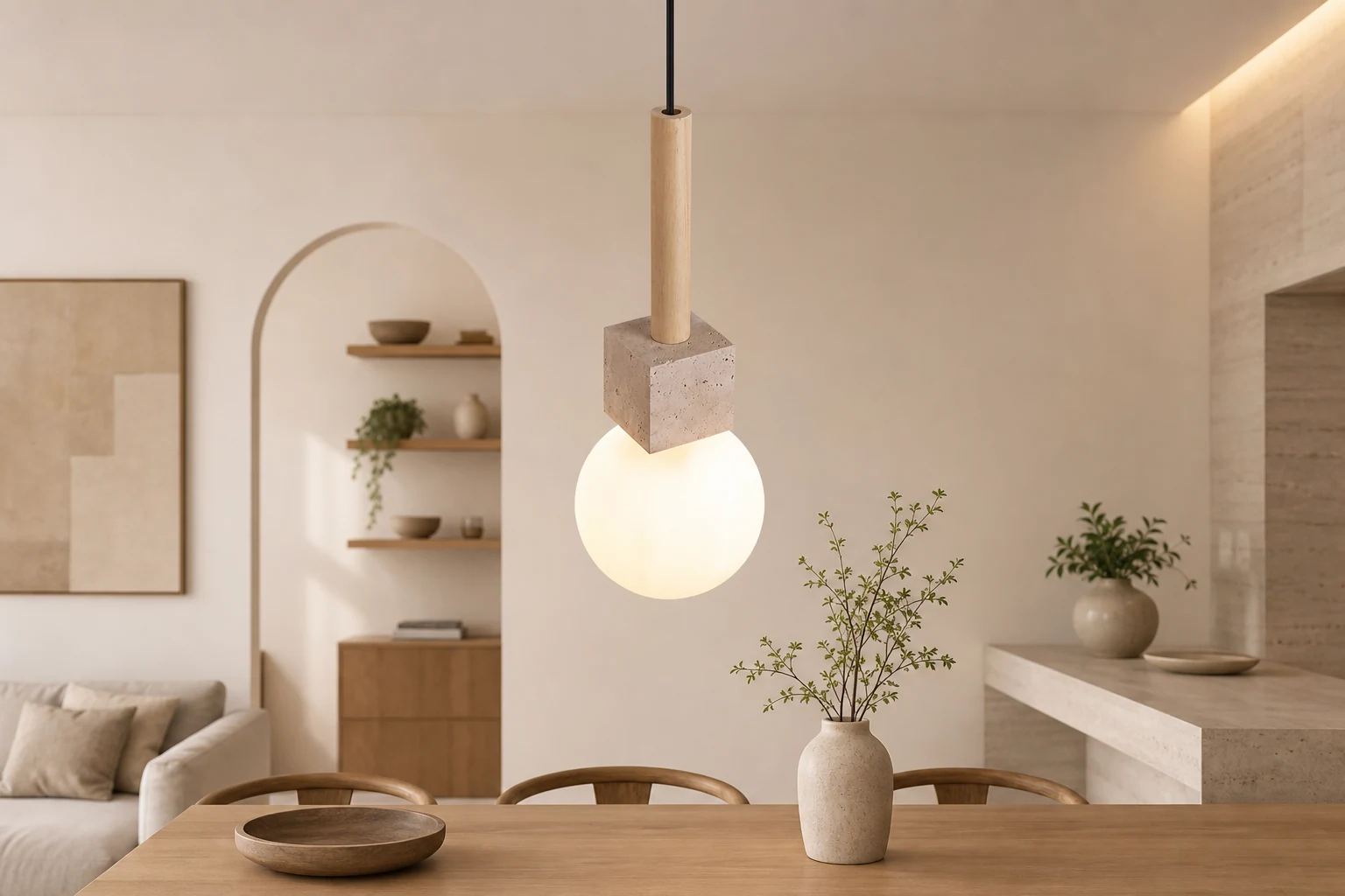 Nowoczesna lampa wisząca z trawertynu w kształcie kostki D928 w stylu lifestylowym