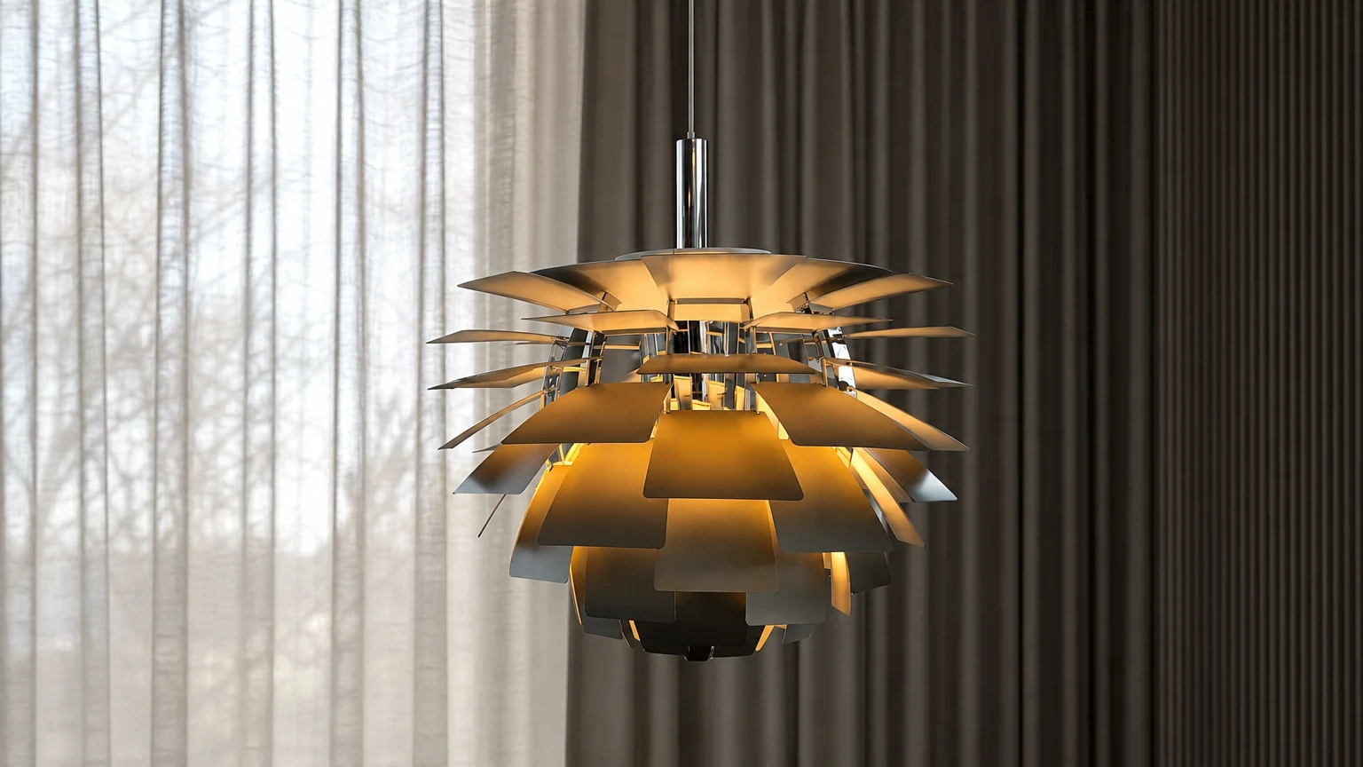 Nowoczesna, rzeźbiona, warstwowa lampa wisząca w scenie wewnętrznej