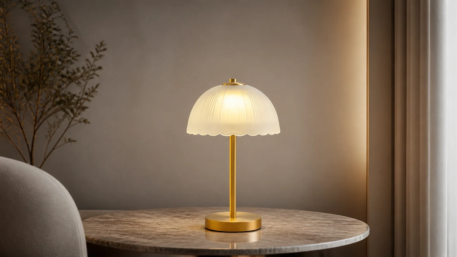 Mała lampa stołowa typu parasolka D441 w ciepłej oprawie stołowej