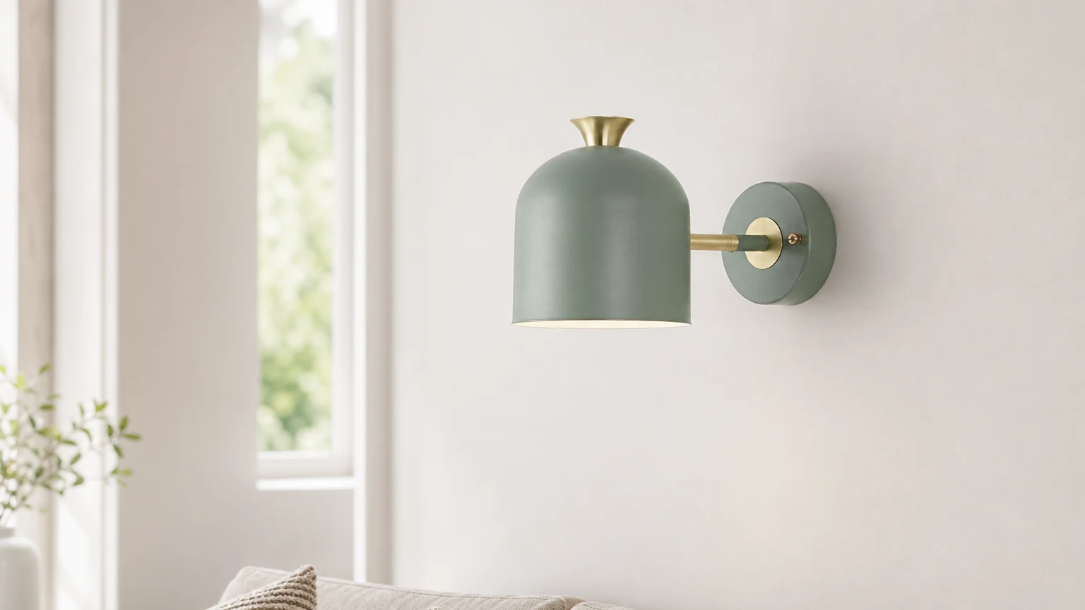 Bonita lámpara de pared con forma de macaron en una escena interior luminosa.