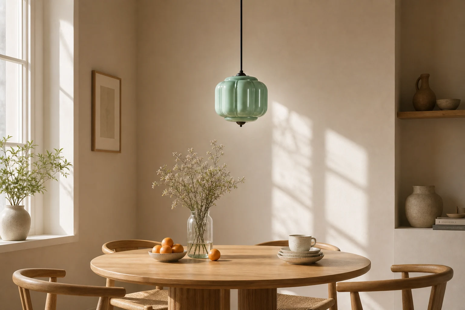 Lampa wisząca Eloise stylizowana na delikatnie oświetlony pokój