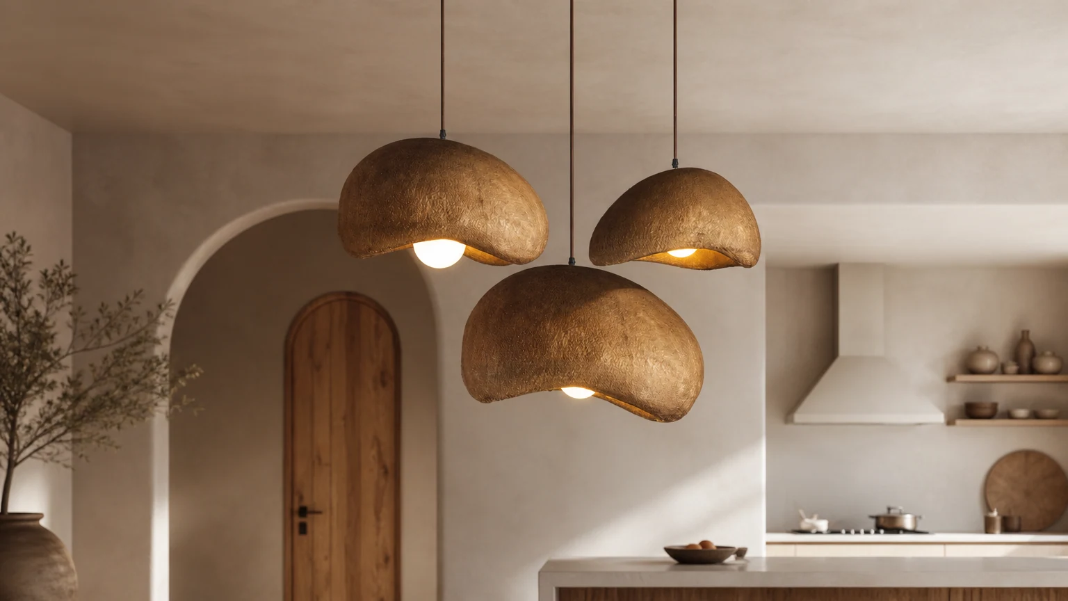 Lampa wisząca z żywicy Wabi-Sabi Coffee Cloud Japandi w spokojnej scenie wewnętrznej