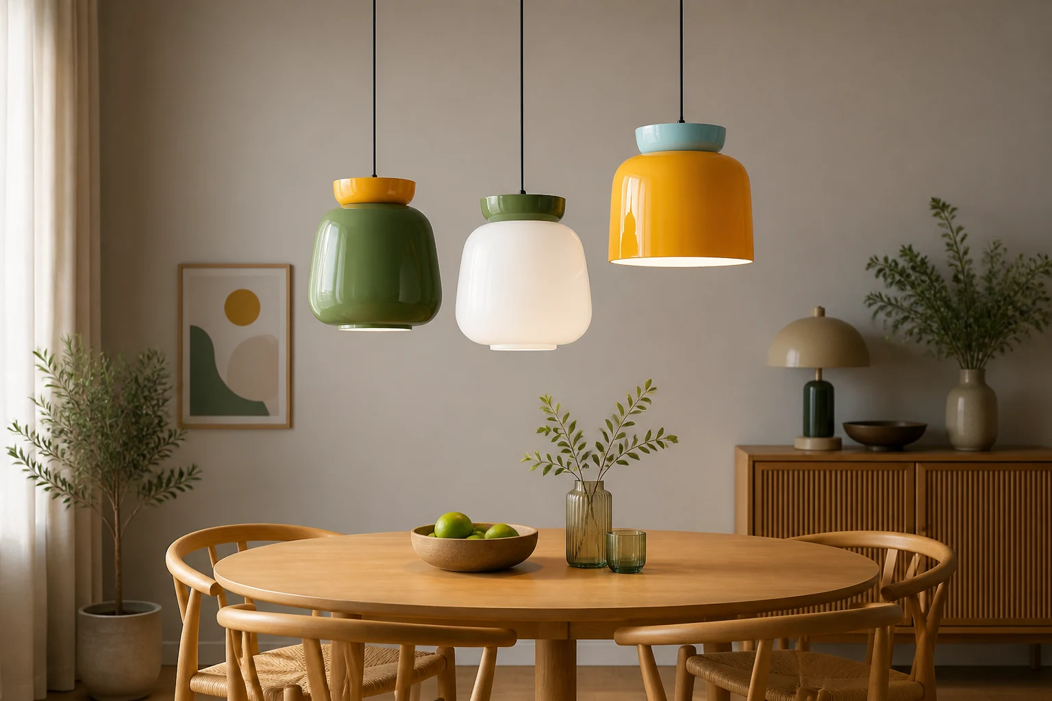 Kolorowa lampa wisząca z misą G81 w scenie pokoju lifestylowego