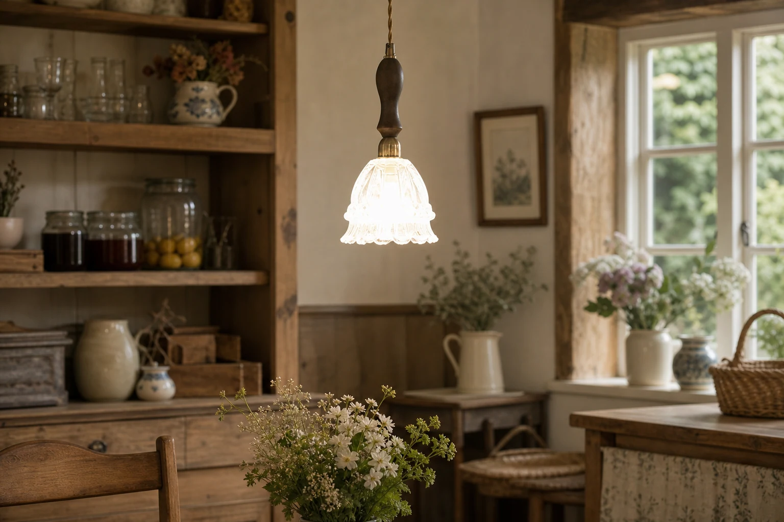 Scena lifestylowa z lampą wiszącą pośrodku pokoju