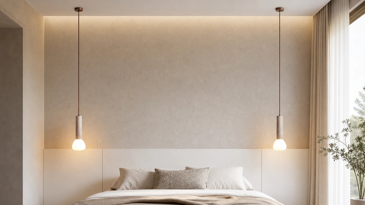 Elegancka lampa wisząca D920 w kolorze trawertynu w kolorze kremowym w ciepłym wnętrzu